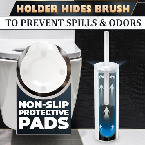 Stainless Steel Toilet Brush and Holder Set White - Long Handle Toilet Bowl Cleaner Brush and Holder - Removable Inner Liner, Shiny Design, Splash Protection & Dense Bristles for Bathroom Cleaning - color: Natural White