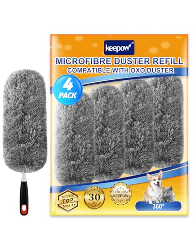 KEEPOW 4 Pack Upgraded Microfiber Duster Refills Compatible with OXO Extendable Duster, Reusable Washable Head Replacements for Cleaning, Compatible with OXO Microfiber Duster (Handle Not Included) - color: Grey-4 Pack
