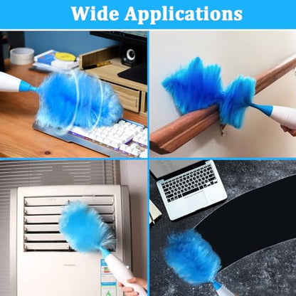 Multifunction Dust Collector Cleaning Brush Feather-Spin Duster Cleaning Tool for Home Office Battery-Driven Electric Dust Collector Multifunction Rotary- Cordless Cleaning Brush with Rod