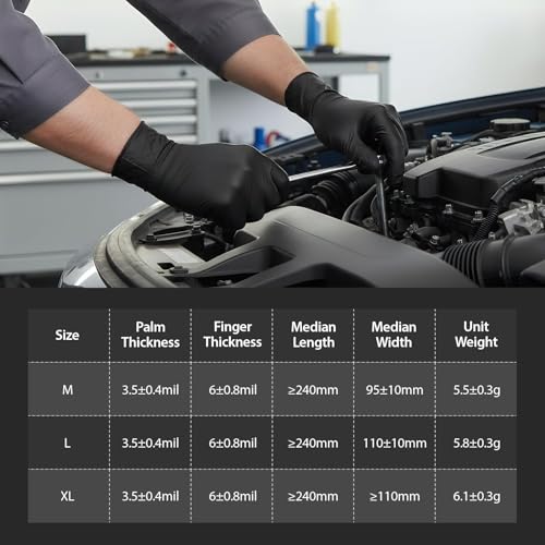 Nitrile Gloves Disposable 6 Mil Black Heavy Duty for Cooking/Food Handling/Tattoo/Hair Dye/Barber/Cleaning/Industrial - size: Large(Box of 1000）
