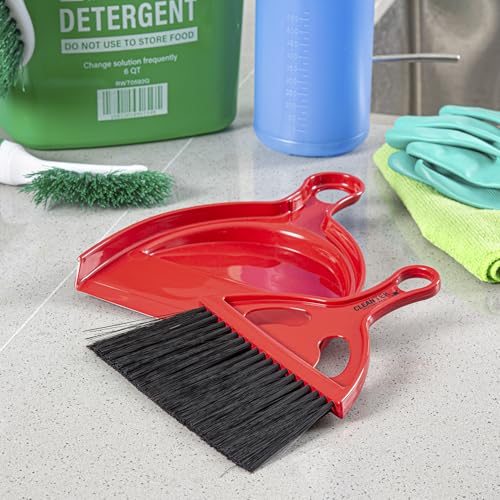 Restaurantware Mini Broom and Dustpan Set 40 Pack of Plastic Handheld Brush and Pan Compact Cleaning Kit with Ergonomic Handle Red and Black Office Desk and Home Cleaning Set