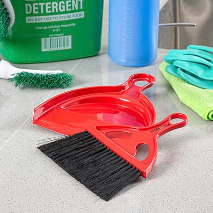 Restaurantware Mini Broom and Dustpan Set 40 Pack of Plastic Handheld Brush and Pan Compact Cleaning Kit with Ergonomic Handle Red and Black Office Desk and Home Cleaning Set
