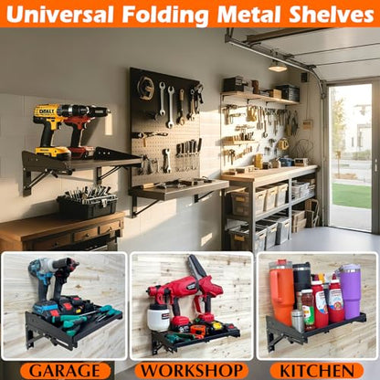 MUTUACTOR Heavy Duty Wall Mounted Shelf,2-Pack Wall Storage Shelves for Garage Storage,15.7” Foldable Metal Shelves Wall Mounted for Garage,Kitchen,Laundry Room,Workshop - style: 2 PCS Heavy Duty Garage Wall Shelves