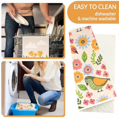 6 - Pack Swedish Kitchen Dish Cloths - Reusable Paper Towels for Counters & Dishes - Eco Friendly Cellulose Sponge Cloth (Broken Flowers) - color: H-broken Flowers