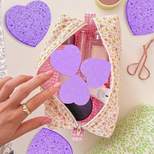 100-Count Compressed Facial Sponges for Estheticians Heart Shape Natural Cellulose Sponge Professional Cosmetic Spa Sponges for Face Cleansing, Massage, Pore Exfoliating, Mask, Makeup Removal, Purple - color: 100- Pack Purple