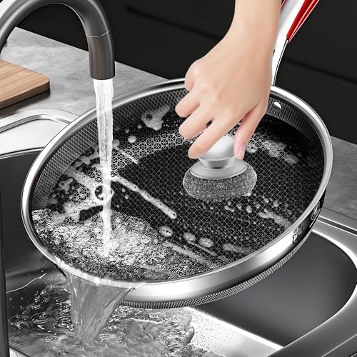 Stainless Steel Wool Scrubber with 2 Replacement Pads - Clean Metal Pans, Pots, Grills & More - color: 4pcs
