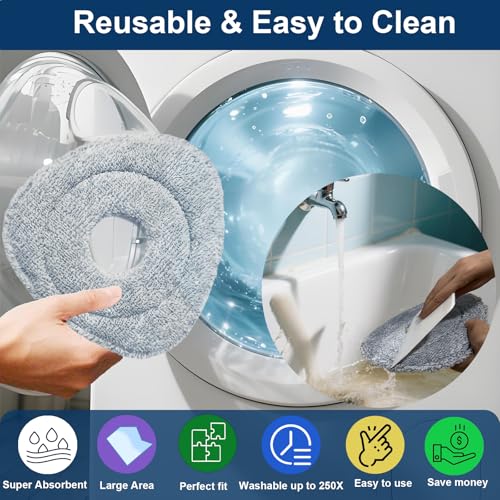 Flat Mop Head Replacements for Ocedar, Microfiber Mopping Head Refill for O-Cedar EasyWring and RinseClean Sys, 4 Pack Flat Spin Mop Pads & 1 Plastic Pad for Cleaning Floor, Wall, Ceiling