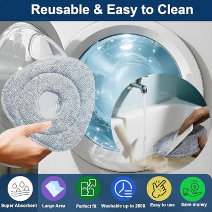 Flat Mop Head Replacements for Ocedar, Microfiber Mopping Head Refill for O-Cedar EasyWring and RinseClean Sys, 4 Pack Flat Spin Mop Pads & 1 Plastic Pad for Cleaning Floor, Wall, Ceiling