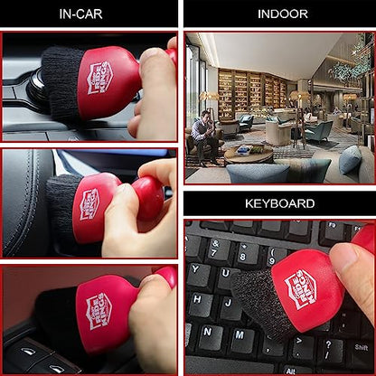Car Interior Detailing Brush, Soft Bristle Auto Dashboard Dust Cleaner with Cover for Car Vents, Leather & Computer, Cleaning Supplies Gifts for Men Women - Red, 2 Packs - color: Red