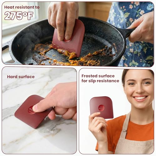 TMEDW Pan Scraper, 5 Pcs Pot Scraper, Pan Scraper Plastic, Multifunctional Scraper Tool for Kitchen, Non-Slip, Food Safe, High Heat Resistant-Red - color: Red, size: 5 Pcs