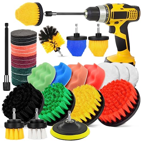 30Pcs Drill Brush Attachment Set,Drill Scrubber Brush Kit Include Scrub Pads, Sponge, Extend Attachment, Drill Cleaning Brush Attachment Set for Bathroom, Tub, Tile, Corner, Floor, Grout, Boat - style: 30pcs