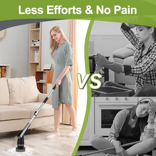 WKY-Electric Spin Scrubber - Upgraded 10-in-1 IPX7 Waterproof Shower Scrubber, Retractable Handle & 2-Speed for Toilet, Bathroom, Bathtub, Tile Floors - color: Black&lgray