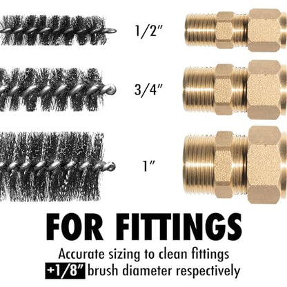 6pcs Copper Tube Pipe Cleaner for Fittings, 1/2” 3/4” 1” Pipe Cleaning Brush Set, Stainless Steel Wire Bore Brushes for Power Drill, 1/4 Inch Hex Shank - style: 6pcs for Fittings