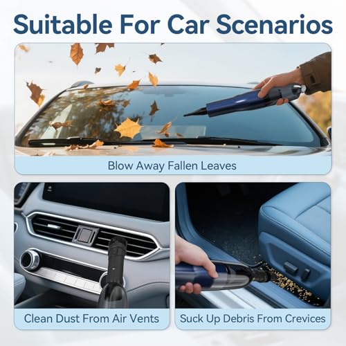 Handheld Vacuum Car Vacuum, 2 in 1 Air Duster Mini Vacuum Cleaner Small Portable Rechargeable Car Seats, Home, Quick Cleanup, Strong Suction, Lightweight, Includes Crevice Nozzle & Brush -H2 - color: Blue Gray, style: H2 2-in-1 Air Duster/Blower