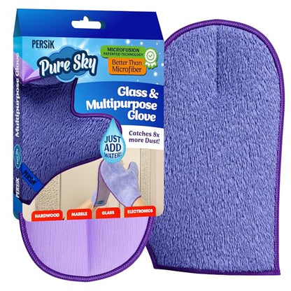 persik Pure-Sky Ultra Microfiber Cleaning Glove – JUST ADD Water No Detergents Needed - 2-in1, Combination for Glass and Multipurpose – Streak Free Magic Window Polishing Glove - Removes Stains, Dust - style: Glass and Multipurpose Glove