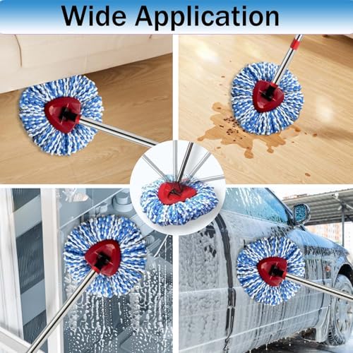 Spin Mop Replace Heads for O Cedar Rinse Clean 2 Tank System, Spin Mop Replacement Head 2 Microfiber Mop Refills, 1 Triangle Head Cover and 30-58in Handle - size: 2Refills+1 Base+1 Handle（2 Tank System）