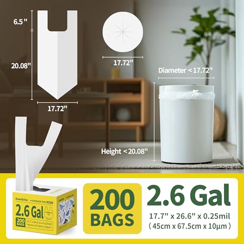 Small Trash Bags with Handles - Ocean Plastic Upcycling - Plastic Garbage Bags, Can Bin & Waste Basket Liner for Kitchen, Bathroom, Office and Pets,2.6 Gallon 200 Count White - color: 2.6Gal White, size: 1 DISPENSER BOX