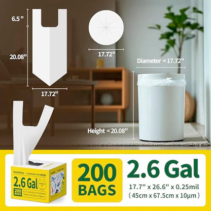 Small Trash Bags with Handles - Ocean Plastic Upcycling - Plastic Garbage Bags, Can Bin & Waste Basket Liner for Kitchen, Bathroom, Office and Pets,2.6 Gallon 200 Count White - color: 2.6Gal White, size: 1 DISPENSER BOX