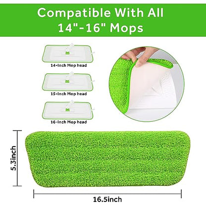 16.5" Microfiber Mop Pads Refills, 3 Pack Reusable Replacement Heads | reusable wet mop refills, machine washable for 14-16 inch spray mops, hardwood floors, dust cleaning & scrubbing - color: 16"green*3