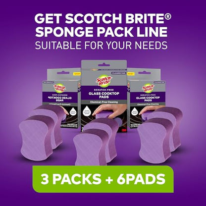 Scotch-Brite Glass Cooktop Pads, Scratch-Free & Non-Abrasive Scrubbers for Glass or Ceramic Stovetops, Cleans Burnt-On Messes with Just Water, Reusable Dishwasher-Safe Design (6 Pads) - size: 6 Pads