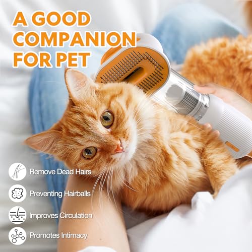 Cat Dog Grooming Vacuum Kit with Brush, Low-Noise Pet Hair Shedding Trimming Grooming for Indoor Cats Dogs, 4 in 1 Pet Vacuuming Groomer for Long or Short Haired Kitten Accessories(White)