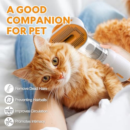 Cat Dog Grooming Vacuum Kit with Brush, Low-Noise Pet Hair Shedding Trimming Grooming for Indoor Cats Dogs, 4 in 1 Pet Vacuuming Groomer for Long or Short Haired Kitten Accessories(White)