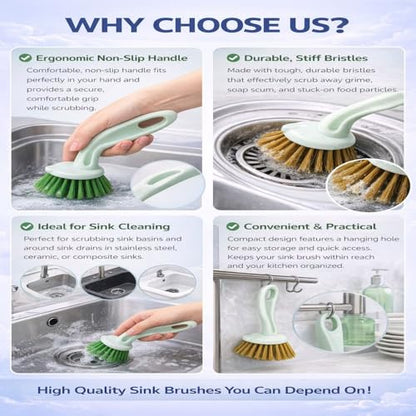Kitchen Sink Cleaning Brush | Tough Flexible Bristles Scrubber for Stubborn Stains | Comfortable Grip Dishwashing Brush for Kitchen Utensils Bathroom Tiles Pack of 2 - style: Mini Round Brush Pack of 2