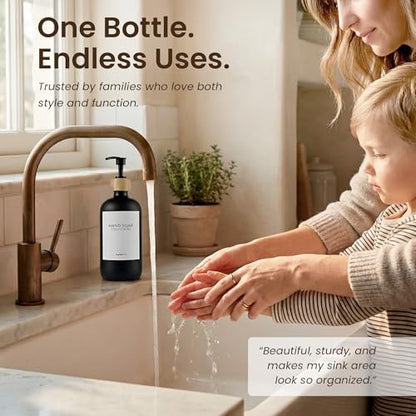 MaisoNovo Glass Hand Soap Dispenser | Dish Soap Dispenser for Kitchen | 16.9oz Black Bottles with Black Bamboo Pump | Bathroom Lotion Dispenser - color: Single Black Bottle/Black Bamboo Pump