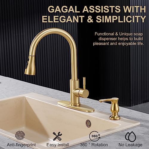 GAGALIFE Kitchen Sink Soap Dispenser Gold, Built in Soap Dispenser with 17 OZ Bottle, Refill from The Top, Liquid Dispenser for Kitchen Sink - color: Gold, size: with Bottle