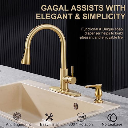 GAGALIFE Kitchen Sink Soap Dispenser Gold, Built in Soap Dispenser with 17 OZ Bottle, Refill from The Top, Liquid Dispenser for Kitchen Sink - color: Gold, size: with Bottle