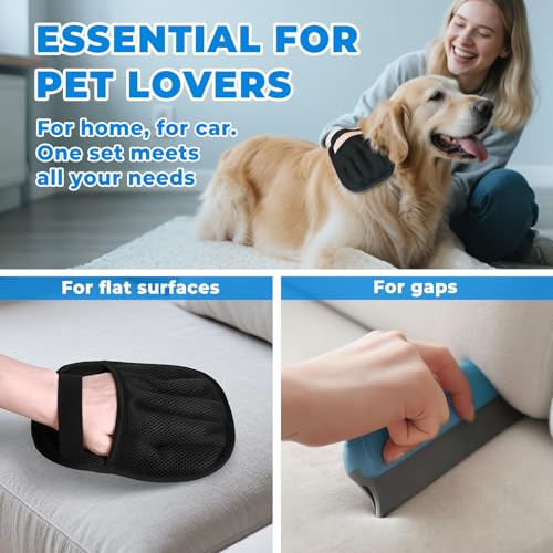 GRENTY 2 PCS Pet Hair Removal Glove for Dogs & Cats, Upgraded Five-Finger Electrostatic Magic Brush Pet Hair Remover, Pet Hair Removal Tools for Clothing, Carpet, Sofa Gaps, Car Seat