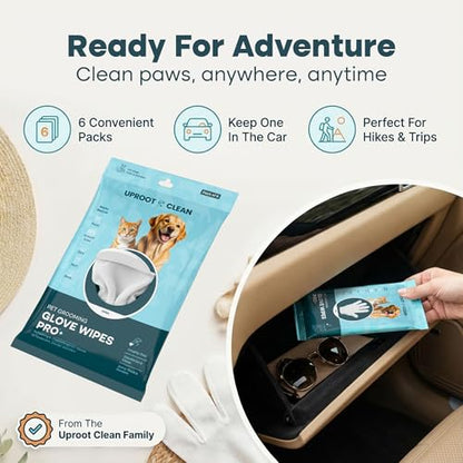 Uproot QuickClean Gloves Pro: 1 Month Supply - Extra-Thick Pet Glove Wipes for Dogs & Cats - Easy Wipe Paws, Eyes, Ears, Butt, & Body - Lick-Safe - Cleaning, Deodorizing & Grooming (6 Pack) - size: 6 Pack