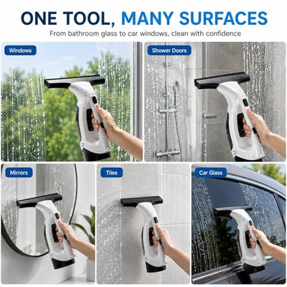 Cordless Window Vacuum Squeegee, Electric Glass Cleaner with Spray Bottle & Microfiber Pad, 2200Pa Suction, 11” Wide Blade for Streak-Free Shower Doors, Mirror, Tile, Car Windows (No Telescopic Rod)