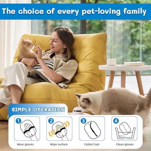2PCS Pet Hair Removal Gloves, Reusable Double Sided Electrostatic Pet Hair Remover Gloves, Washable Dog & Cat Grooming Gloves for Furniture, Bed, Sheets, Couch, Clothes, Carpet and Car Seat