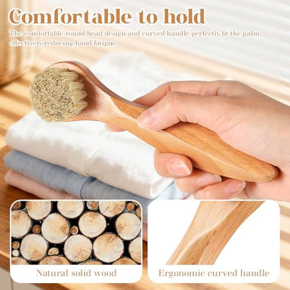 3 Pcs Wooden Laundry Stain Brush Stain Remover Dauber Brushes with Round Head Boar Bristle Small Stain Brush for Clothes for Scrubbing Stains from Furniture Fabric Leather(Style A) - style: Style A