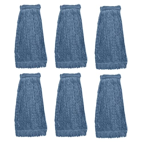 KLEEN HANDLER HEAVY DUTY Commercial Mop Head Replacement, Wet Industrial Blue Cotton Looped End String Cleaning Mop Head Refill (Pack of 6) - size: 6 Count