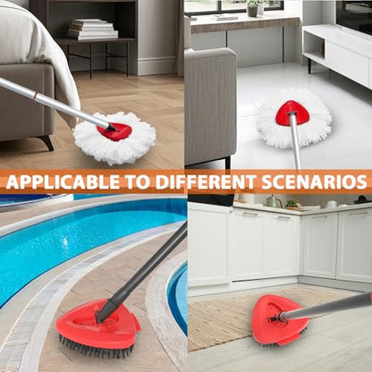 Fatmass Spin Mop Head Replacement for O Cedar EasyWring 1-Tank System, 2 Mop Replace Heads + 1 Upgrade Scrubber Brush, Microfiber Mop Refills Deep Cleaning Machine Washable - color: White (2 Mop Heads+1 Brush)