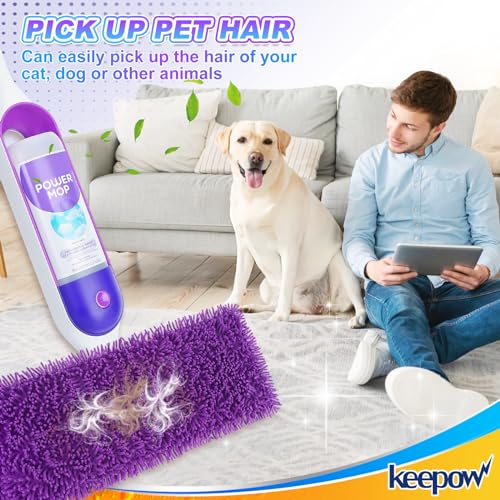 KEEPOW Reusable Microfiber Mop Pads Compatible with Swiffer PowerMop 4 Pack, Power Mop Pads Refills for 13 ''-15 '' Spray Mop, Machine Washable Pad Replacement for Multi-Surface Floor Cleaning - color: Purple 4 Pack