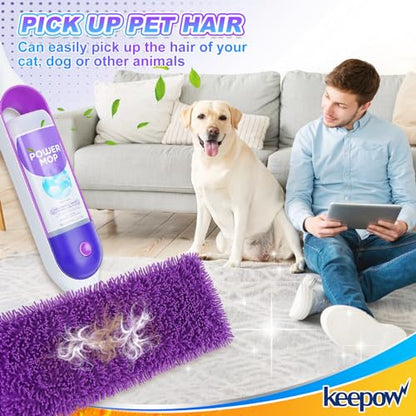 KEEPOW 6 Pack Reusable Mop Pads Compatible with Swiffer PowerMop, Wood Floor Pads Microfiber Mop Replacement Refills Machine Washable for All Floor Surfaces - color: Purple-6 Pack