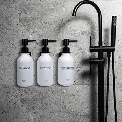 Shampoo Dispenser for Shower Wall, Shampoo and Conditioner Dispenser with 16 Waterproof Labels, No Drill Shower Soap Dispenser Bathroom, Shower Soap Dispenser Wall Mounted,17oz, 3 Pack, Black White - color: 1-white Bottle + Black Pump
