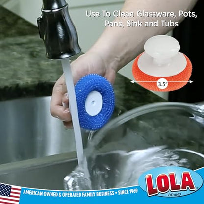 LOLA Plastic Mesh Non-Scratch Scouring Pad, 6 Pack, Hand Saving Comfort Knob, Red, Blue or Yellow It's Random, Clean Pots, Pans, Sinks - size: 6 Pack, style: Standard with knob