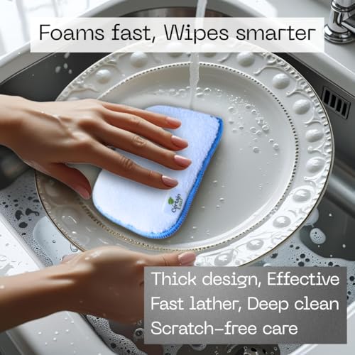 Kitchen Dish Sponge Set, Dual Sided with Rayon derived from Bamboo and Mesh, Non Scratch Kitchen Cleaning Sponge Extra Absorbent Dish Sponge with Long Lasting Durable Scrubber, 6 Pack