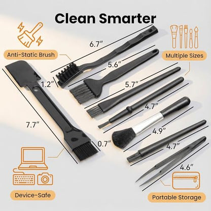 Keyboard Cleaning Kit with Anti Static Brush, 8-Piece Black Dusting Tool Set for Keyboards, Laptops, Screens, Vents, and Small Devices, Compact Storage for Home Office - size: Medium