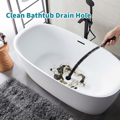 Drain Cleaning Brush 2 Pack, 23.6 Inch Long Pipe Cleaner Brush, Flexible Drain Clog Remover Tool with Nylon Bristles, Sink Drain Cleaner for Hair Clogs, Kitchen Sink, Bathroom Tub, Shower Drain