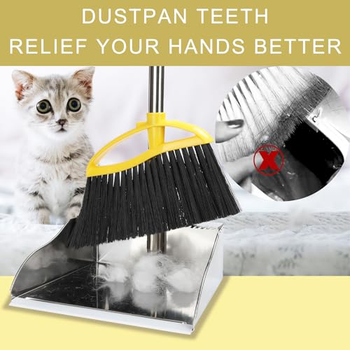 Broom and Stainless Steel Dustpan Set for Home,Metal Dust Pan and Soft Bristles Indoor Kitchen Broom for Office,Lobby - style: Broom and Dustpan