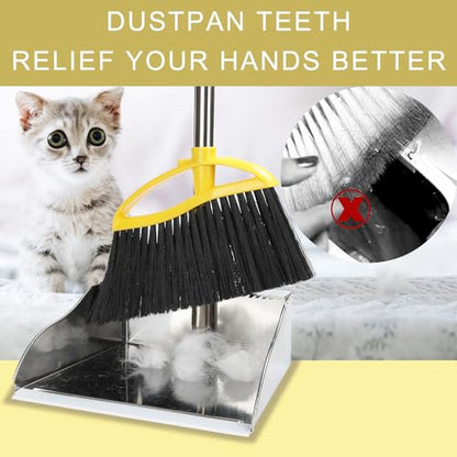 Broom and Stainless Steel Dustpan Set for Home,Metal Dust Pan and Soft Bristles Indoor Kitchen Broom for Office,Lobby - style: Broom and Dustpan