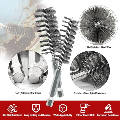 14Pcs Stainless Steel Bore Brush, Wire Brush for Drill with 1/4 Inch Hex Shank ,Abrasive Wire Bore Brush for Power Drill Cleaning,Drill Brush Set,Steel Brush for Drill in 7 Size(5/16"-1")