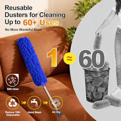 Tiumso Dusters for Cleaning,Microfiber Feather Duster 5-in-1 Kit, Duster with Extension Pole 100 Inches, Cobweb Duster, Microfiber Dusters for High Ceilings and Fans, Blinds and Cars - color: Blue