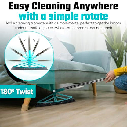 Magic Broom Squeegee Dog Pet Hair Remover, Rotatable, Height Adjustment - Silicone Broom Pet Hair Remover for All-Surfaces Hardwood Floors, Rugs, Tile, Glass, Liquid-Dirt with 50" Handle