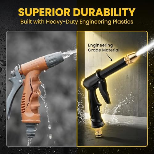 High Pressure Hose Nozzle, Adjustable Water Spray Gun with 4 Spray Modes, Metal Garden Hose Sprayer for Car Wash, Plants Watering, Patio & Outdoor Cleaning (1, Washer Gun + 3 Connectors + Foam Cannon)